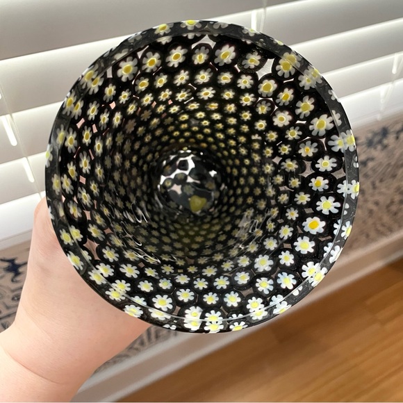Vintage Murano? glass millefiori daisy vase black amethyst 6.25” - Picture 5 of 16